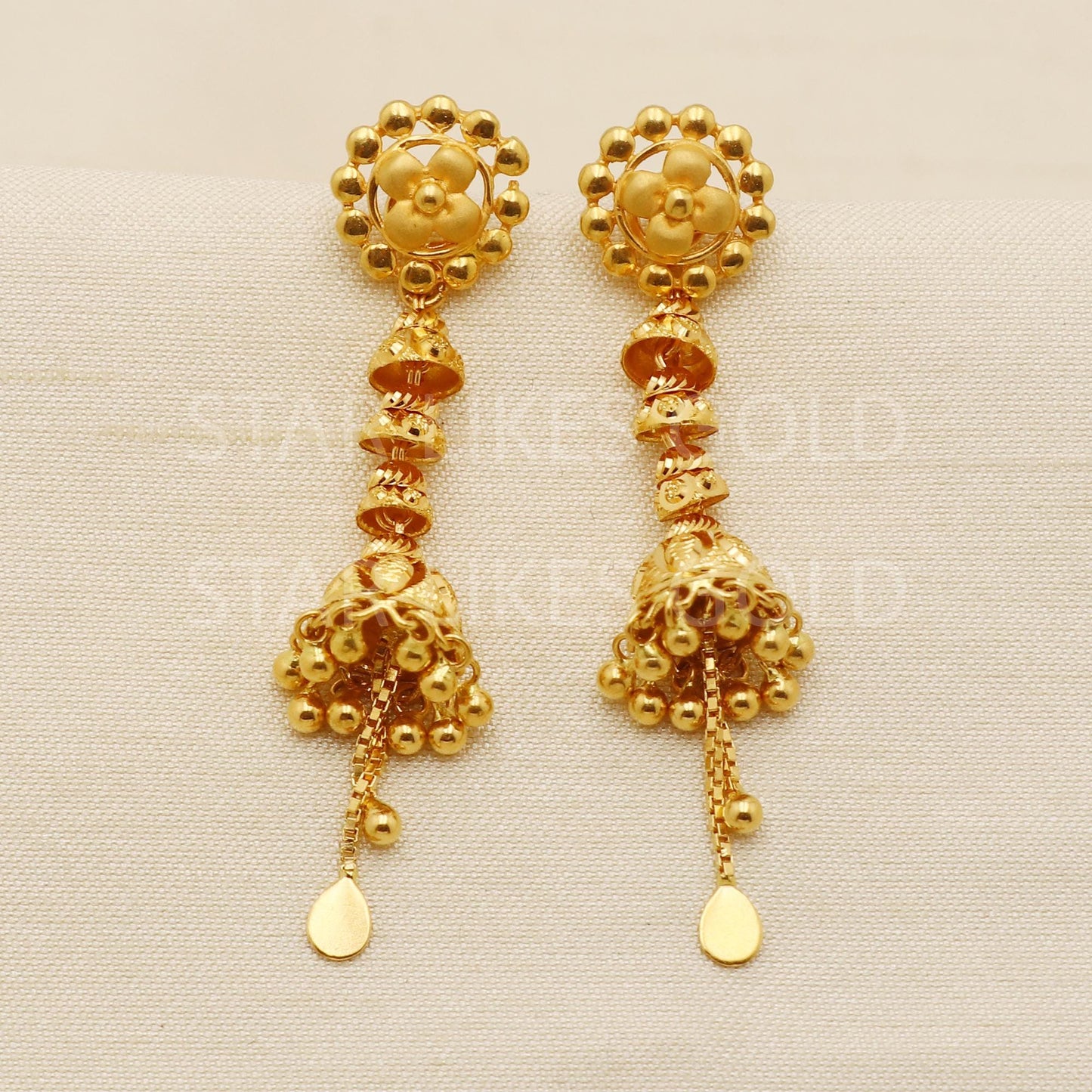 Elegant 22k Gold Textured Bell Dangles with Sleek Chain Tassels - Hallmark, PR1705