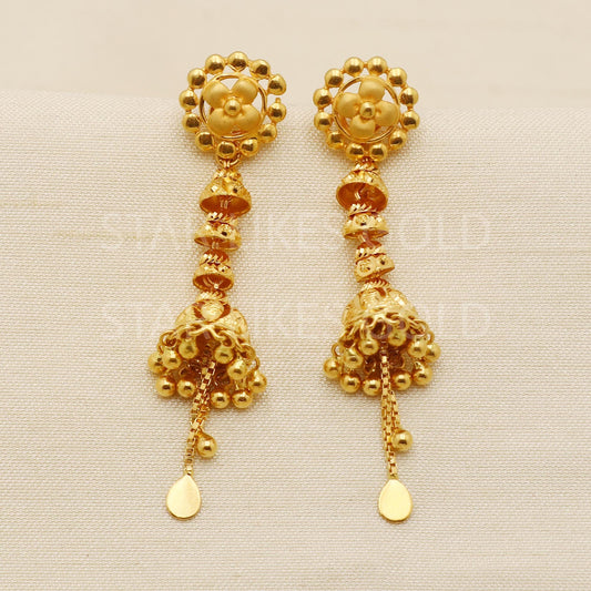 Elegant 22k Gold Textured Bell Dangles with Sleek Chain Tassels - Hallmark, PR1705
