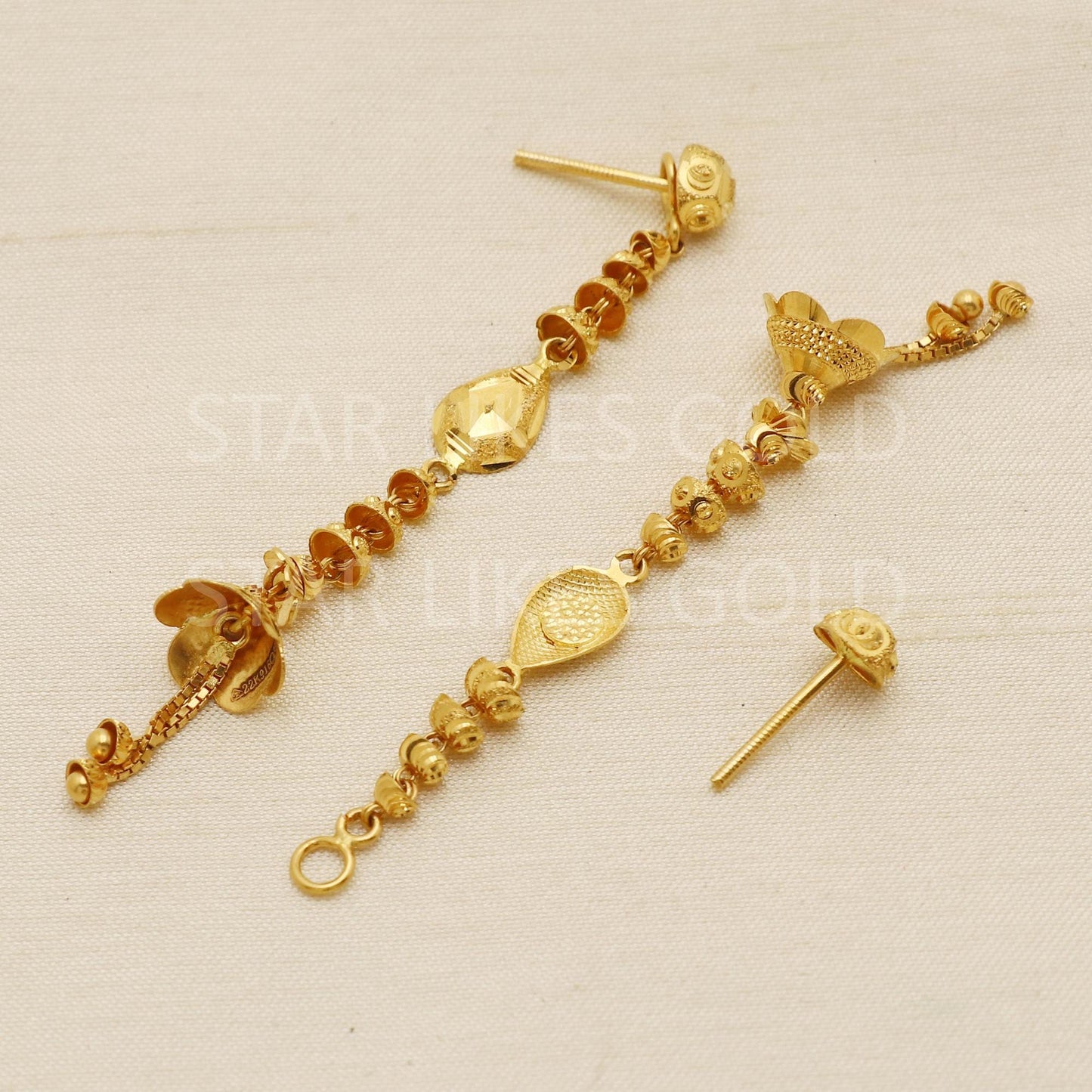 Elegant 22k Gold Textured Bell Dangles with Sleek Chain Tassels - Hallmark, PR1708