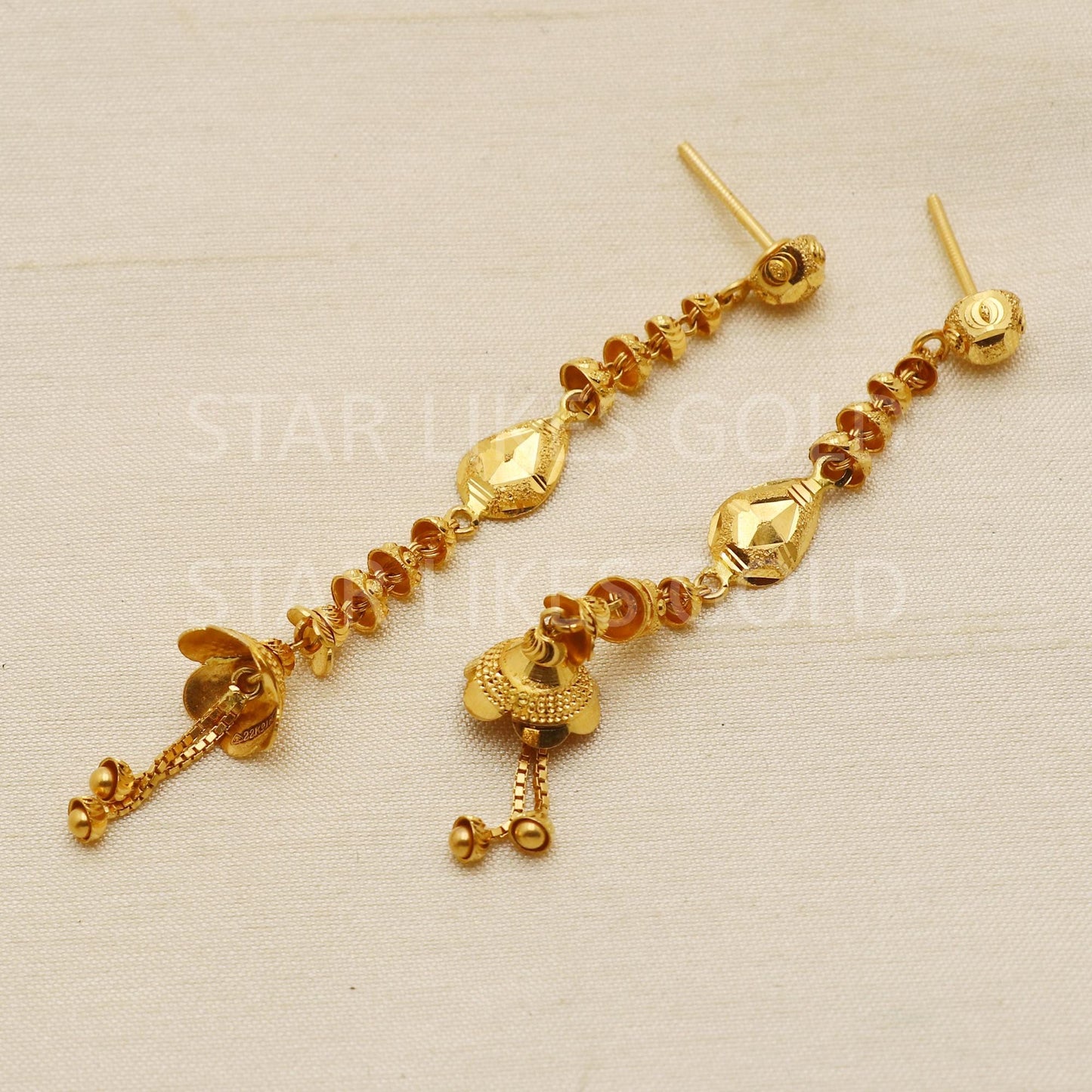 Elegant 22k Gold Textured Bell Dangles with Sleek Chain Tassels - Hallmark, PR1708