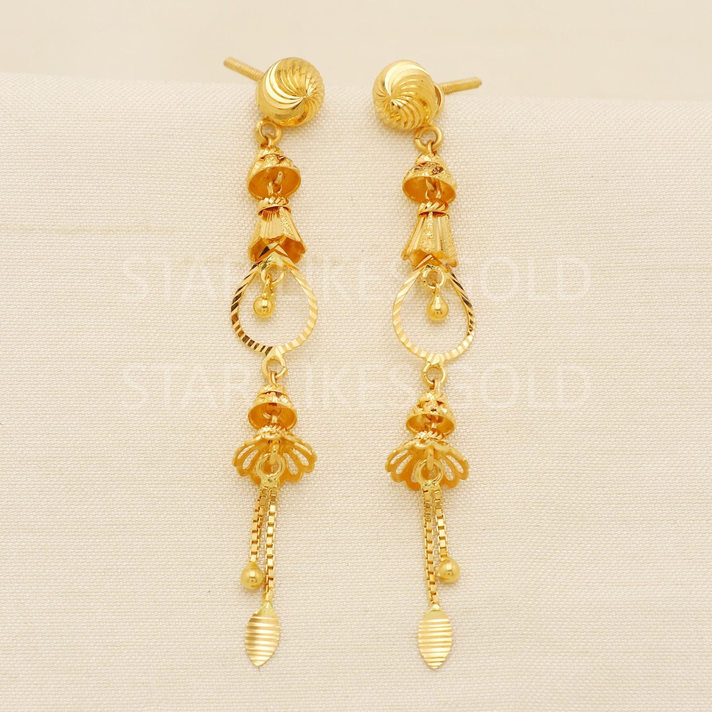 Pure 22k Gold Fancy Heart Motif Hanging Earrings with Hallmark Quality, PR1709