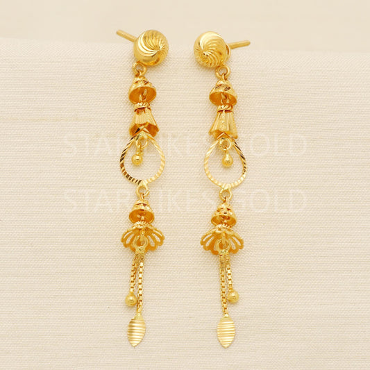 Pure 22k Gold Fancy Heart Motif Hanging Earrings with Hallmark Quality, PR1709