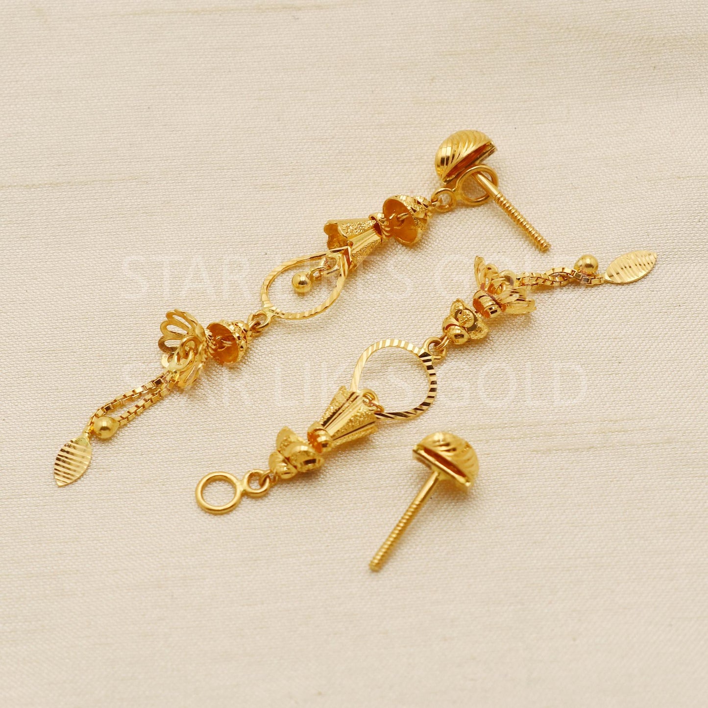 Pure 22k Gold Fancy Heart Motif Hanging Earrings with Hallmark Quality, PR1709