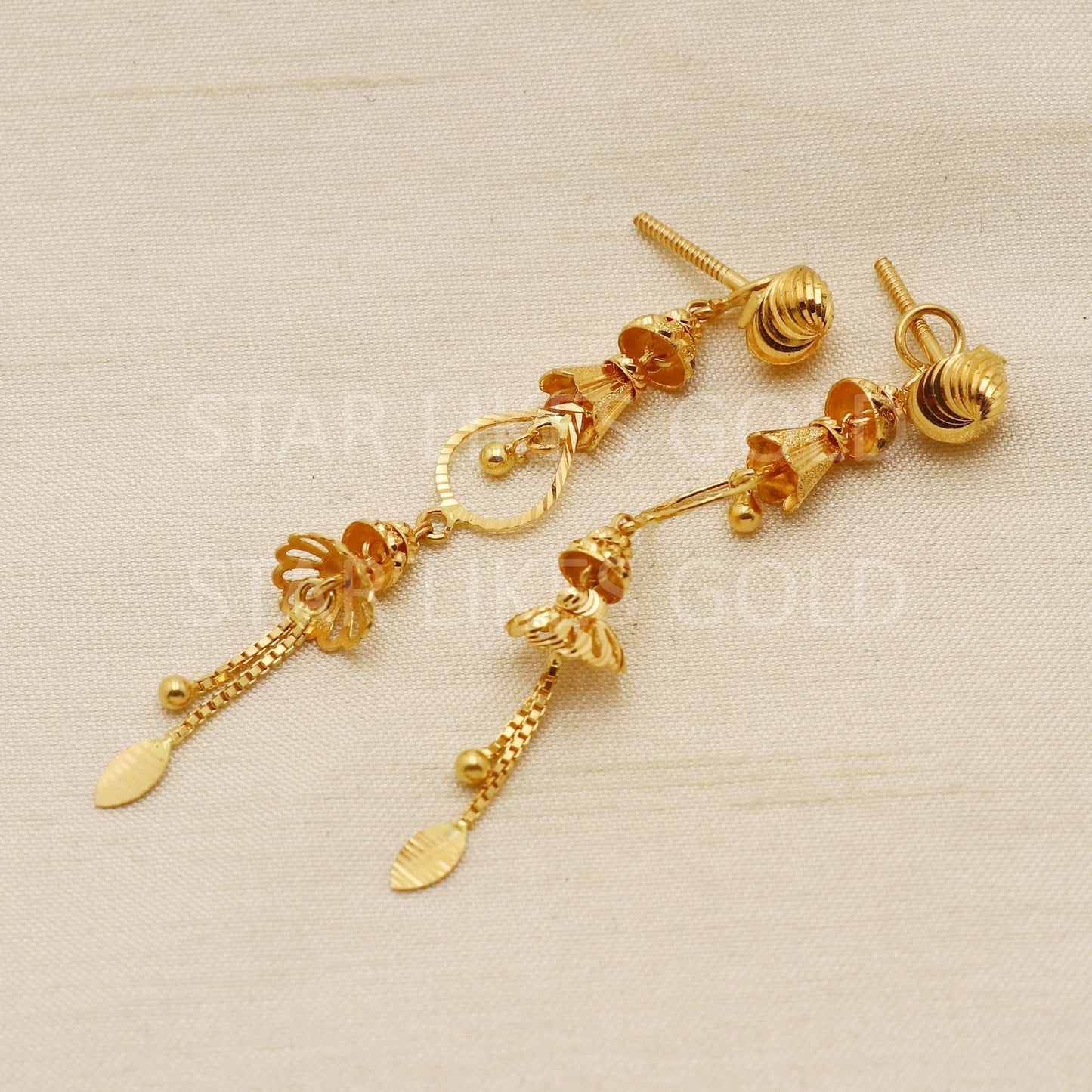 Pure 22k Gold Fancy Heart Motif Hanging Earrings with Hallmark Quality, PR1709