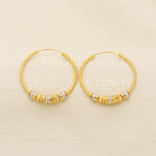 Hallmark 22k Gold Textured Two-Tone Hoop Earrings for Contemporary Wear Bali, PR1722