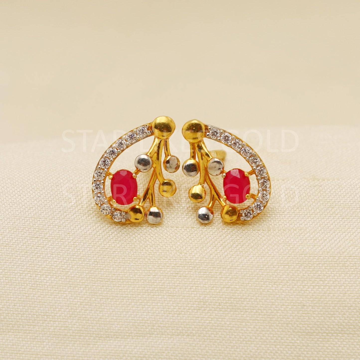 red white Zircons 22k 22 karat gold earrings jewelry, PR1610