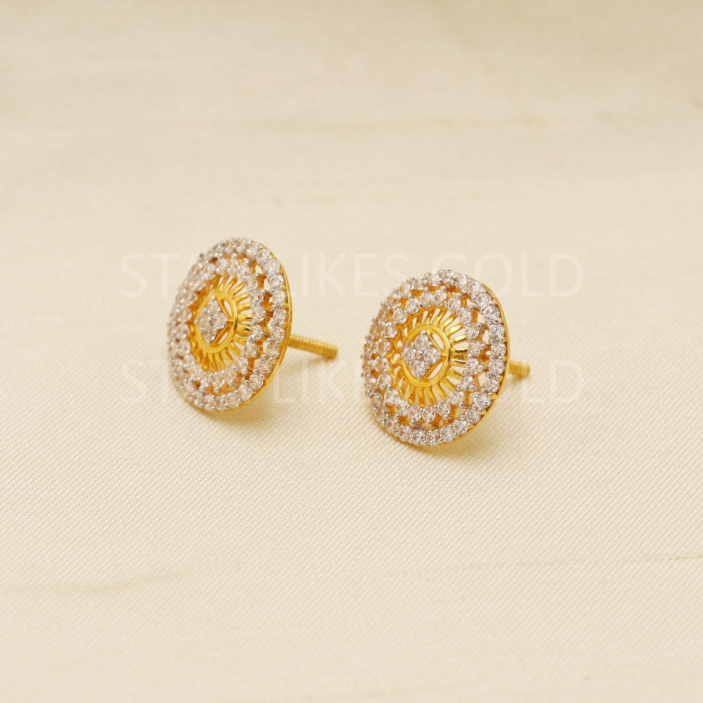 White Zircons 22k 22 karat gold earrings jewelry, PR1614