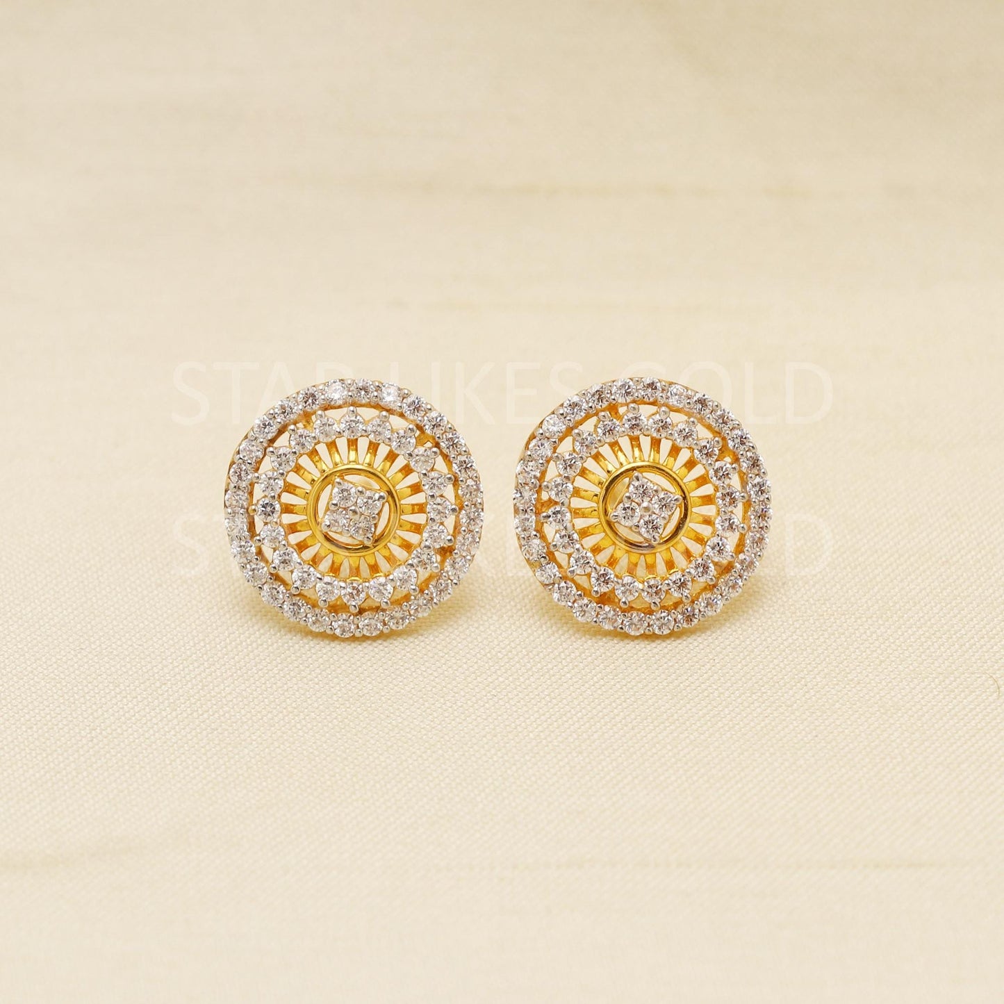 White Zircons 22k 22 karat gold earrings jewelry, PR1614