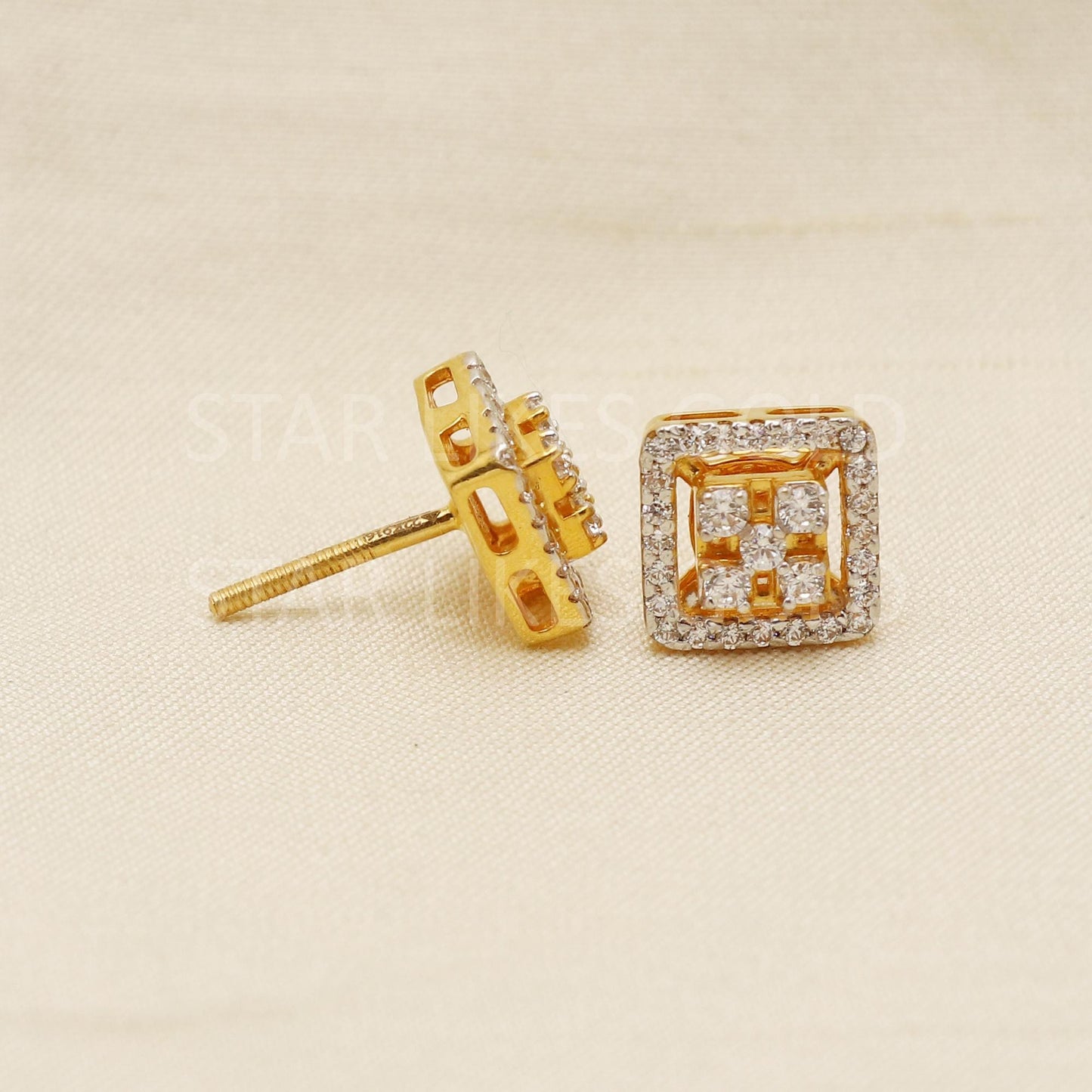 White Zircons 22k 22 karat yellow gold earrings jewelry, PR1619