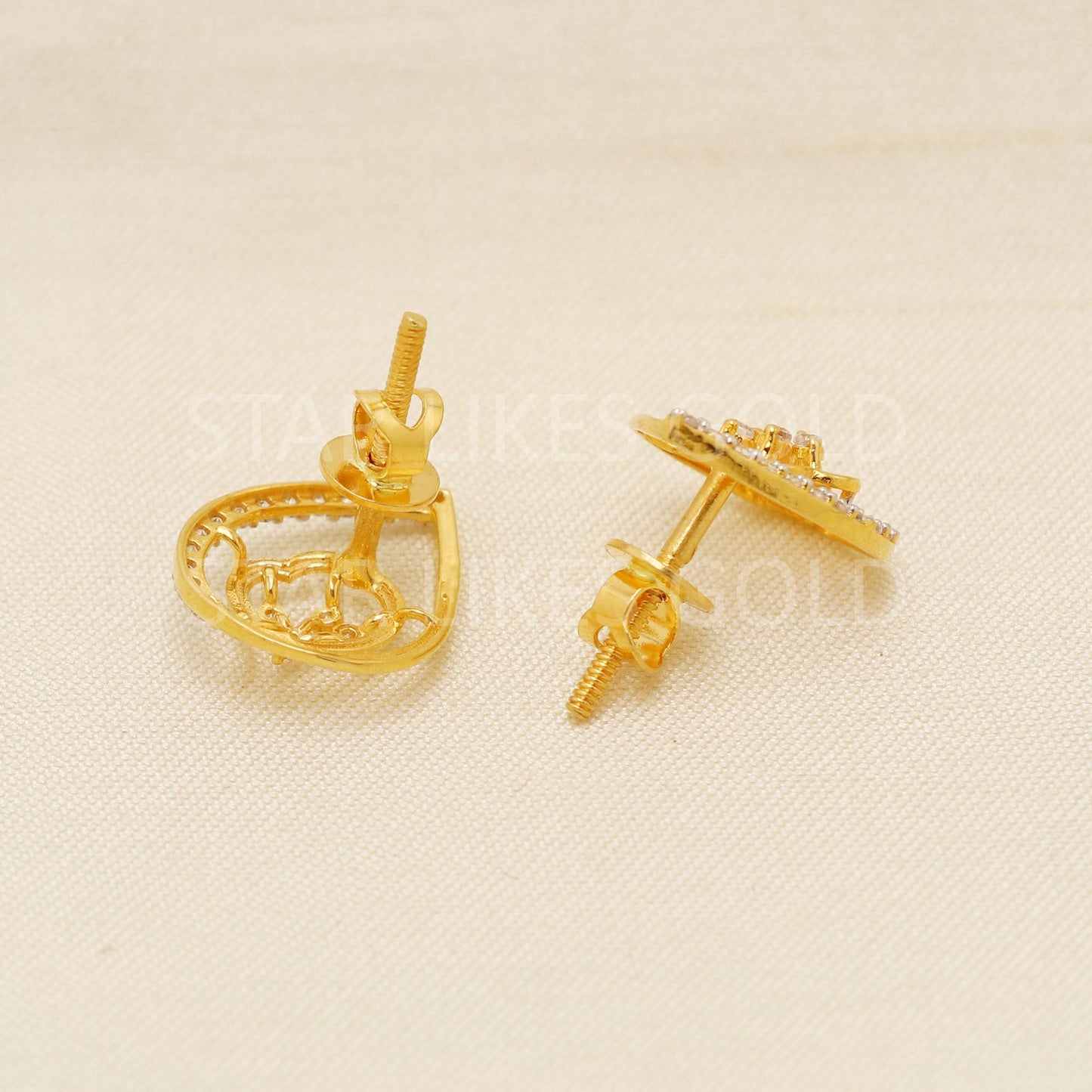 White Zircons 22k 22 karat gold earrings with gold screw back jewelry, PR1622