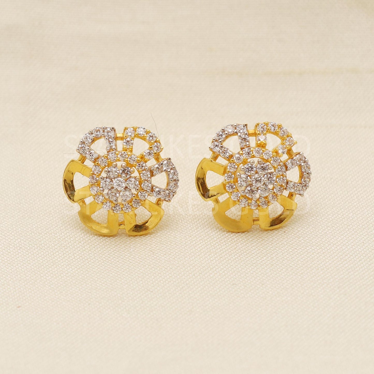 White Zircons 22k 22 karat gold earrings jewelry, PR1624