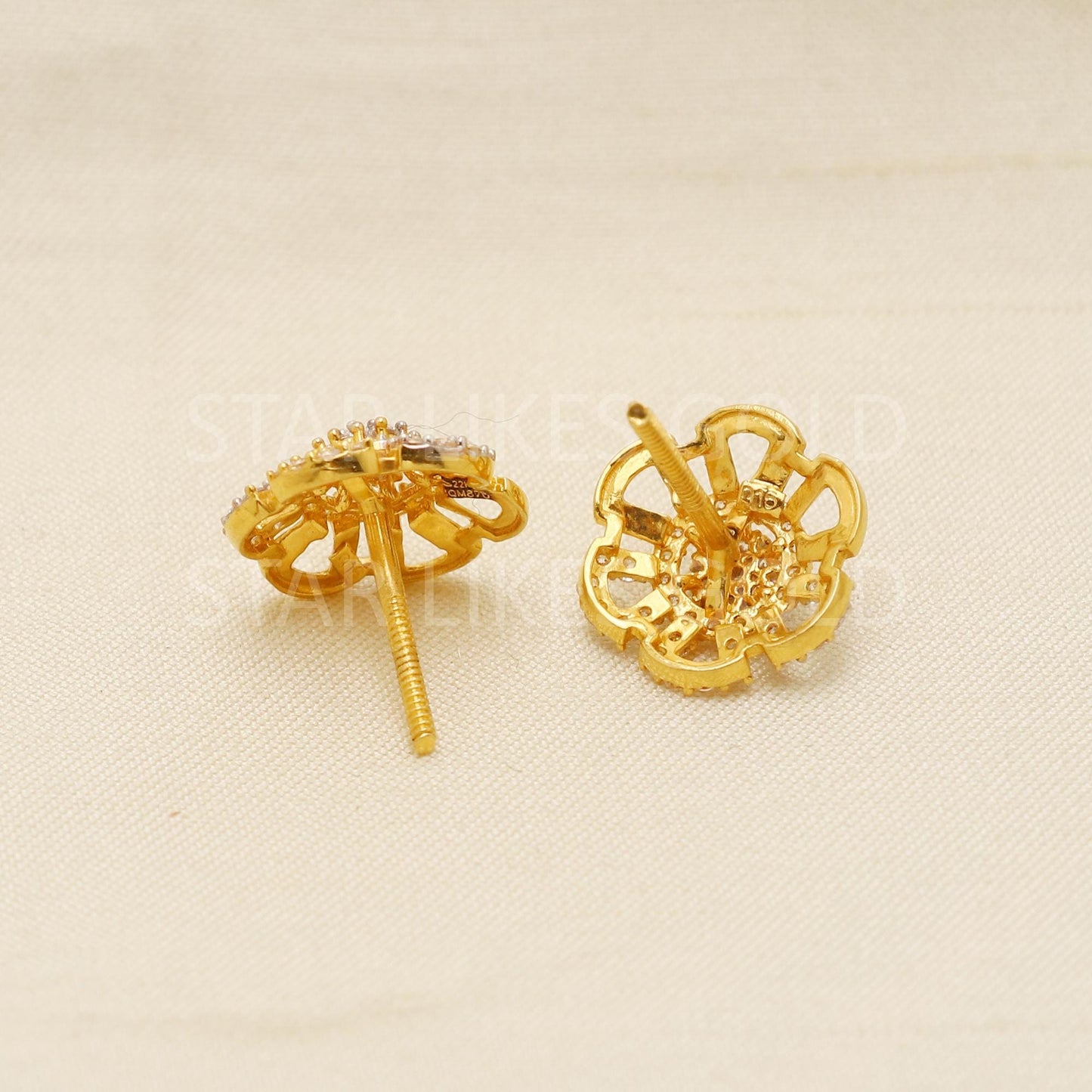 White Zircons 22k 22 karat gold earrings jewelry, PR1624
