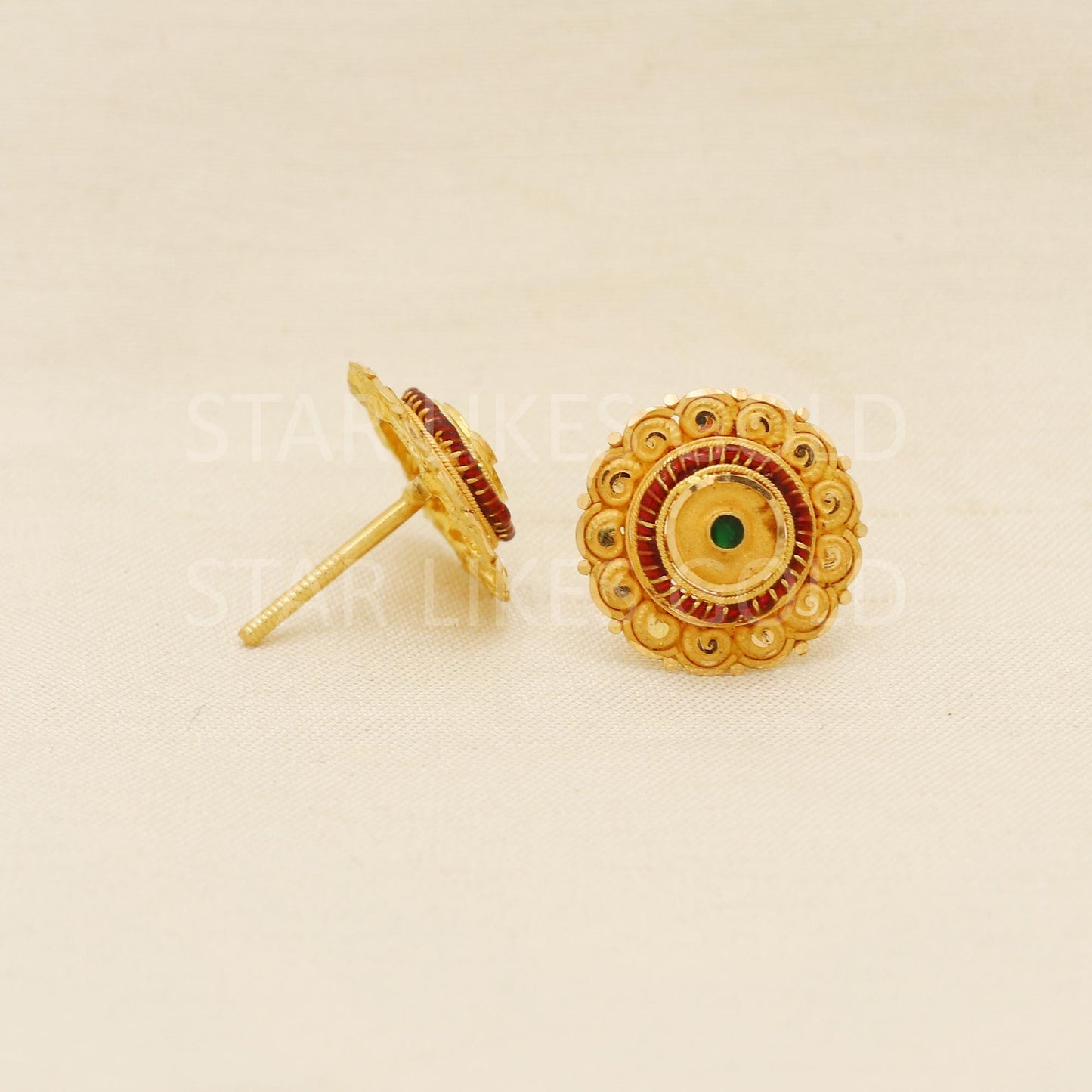 Designer Pure 22k 22 karat gold stud earrings jewelry, PR1675