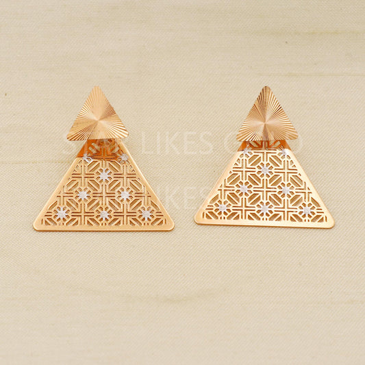 Designer triangle shape Pure 18k 18 karat rose gold screw back earrings jewelry, PR1682