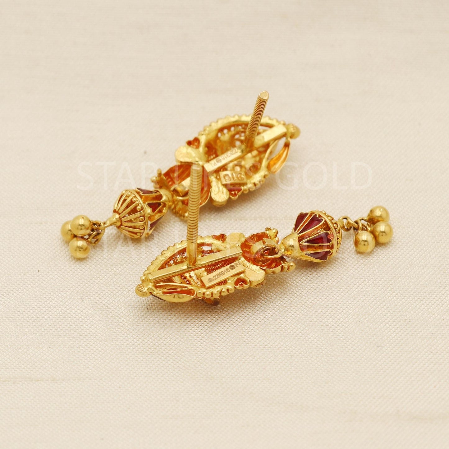 Traditional 22k 22 karat gold earrings jewelry, PR1684