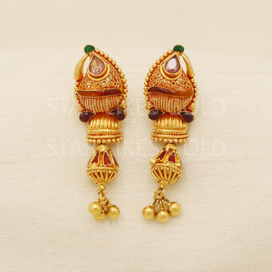 Traditional 22k 22 karat gold earrings jewelry, PR1684
