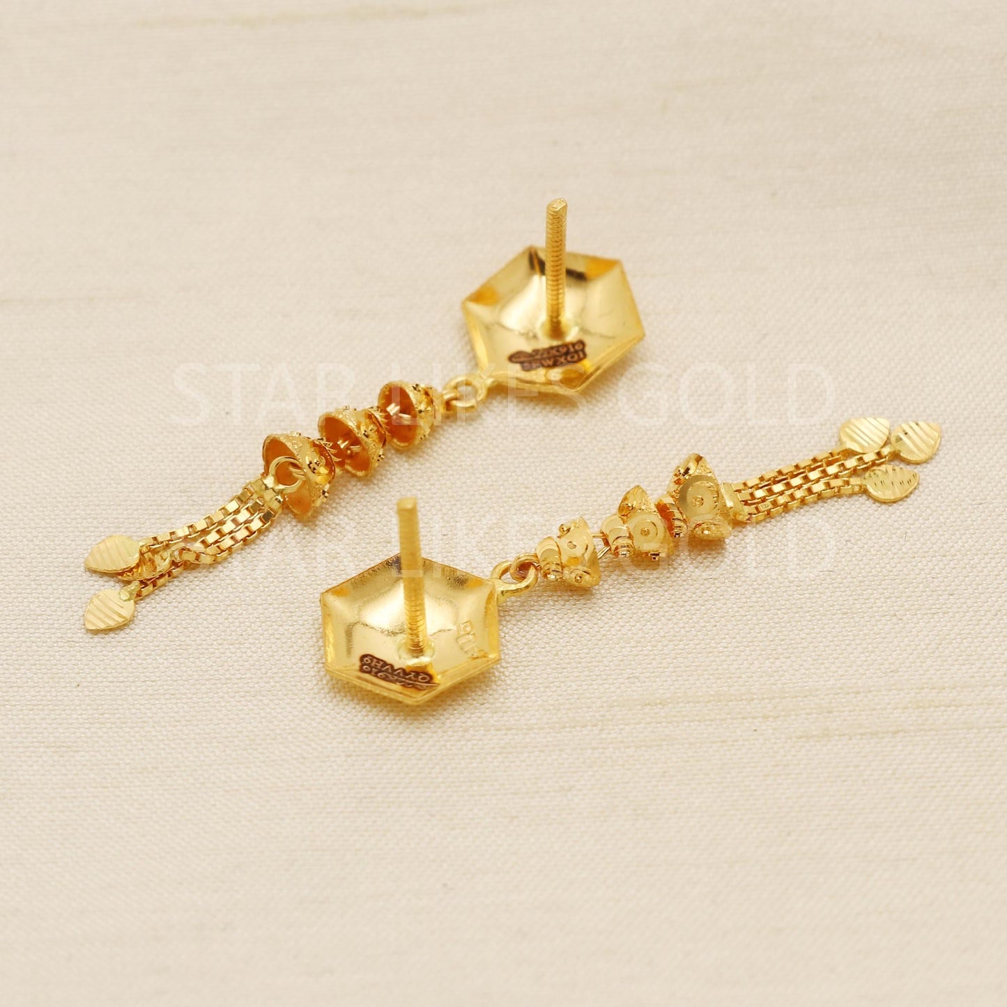 Elegant 22k Gold Textured Geometric Drop Earrings - Hallmark Certified, PR1692