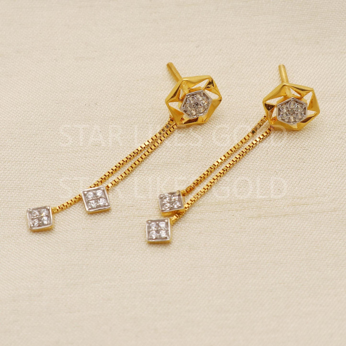 Zircons 18k 18 karat gold dangle long earrings jewelry, PR1698