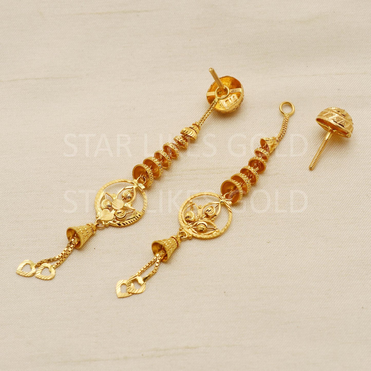 Hallmark 22k Gold Traditional Jhumki Earrings with Hanging Heart Charms, PR1703