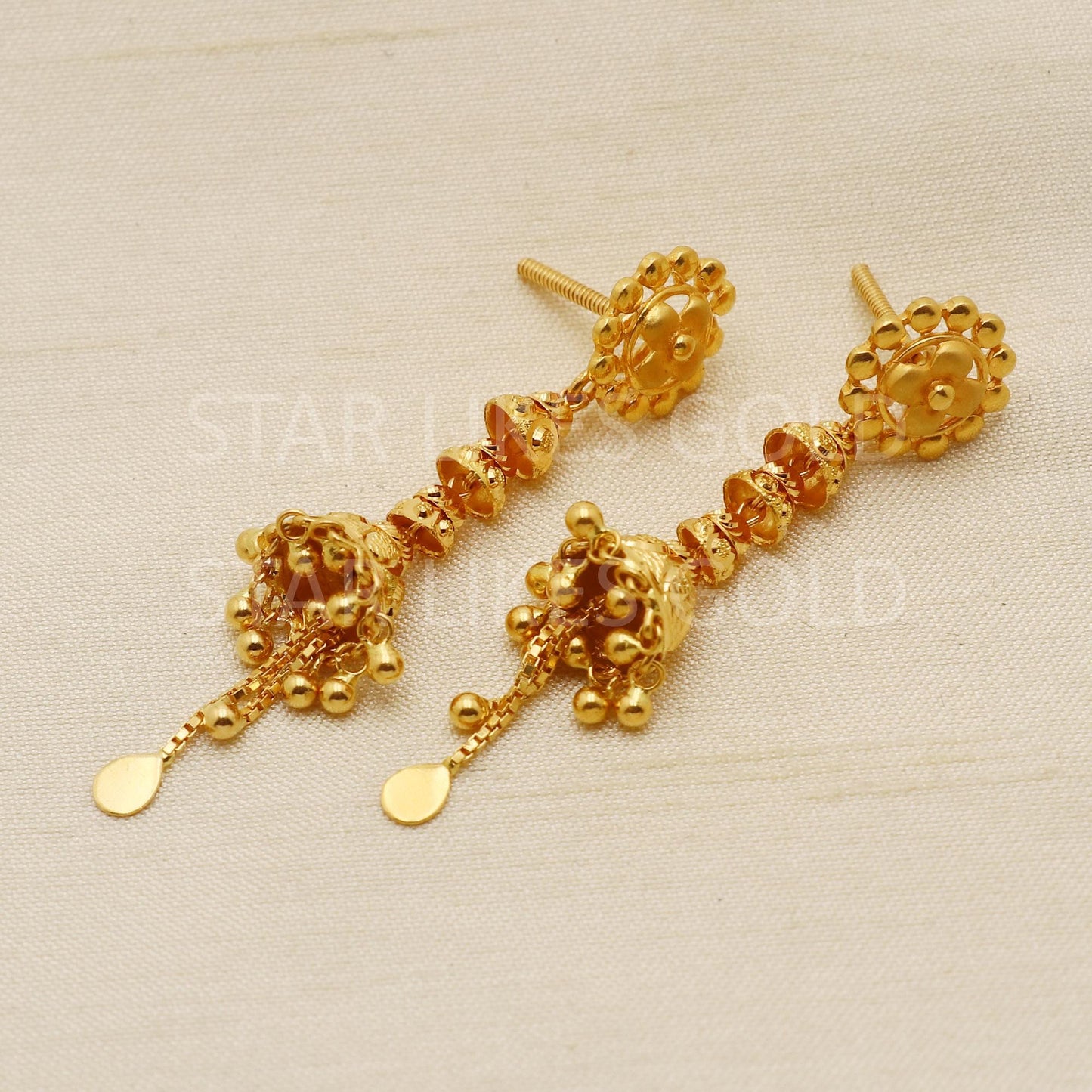 Elegant 22k Gold Textured Bell Dangles with Sleek Chain Tassels - Hallmark, PR1705