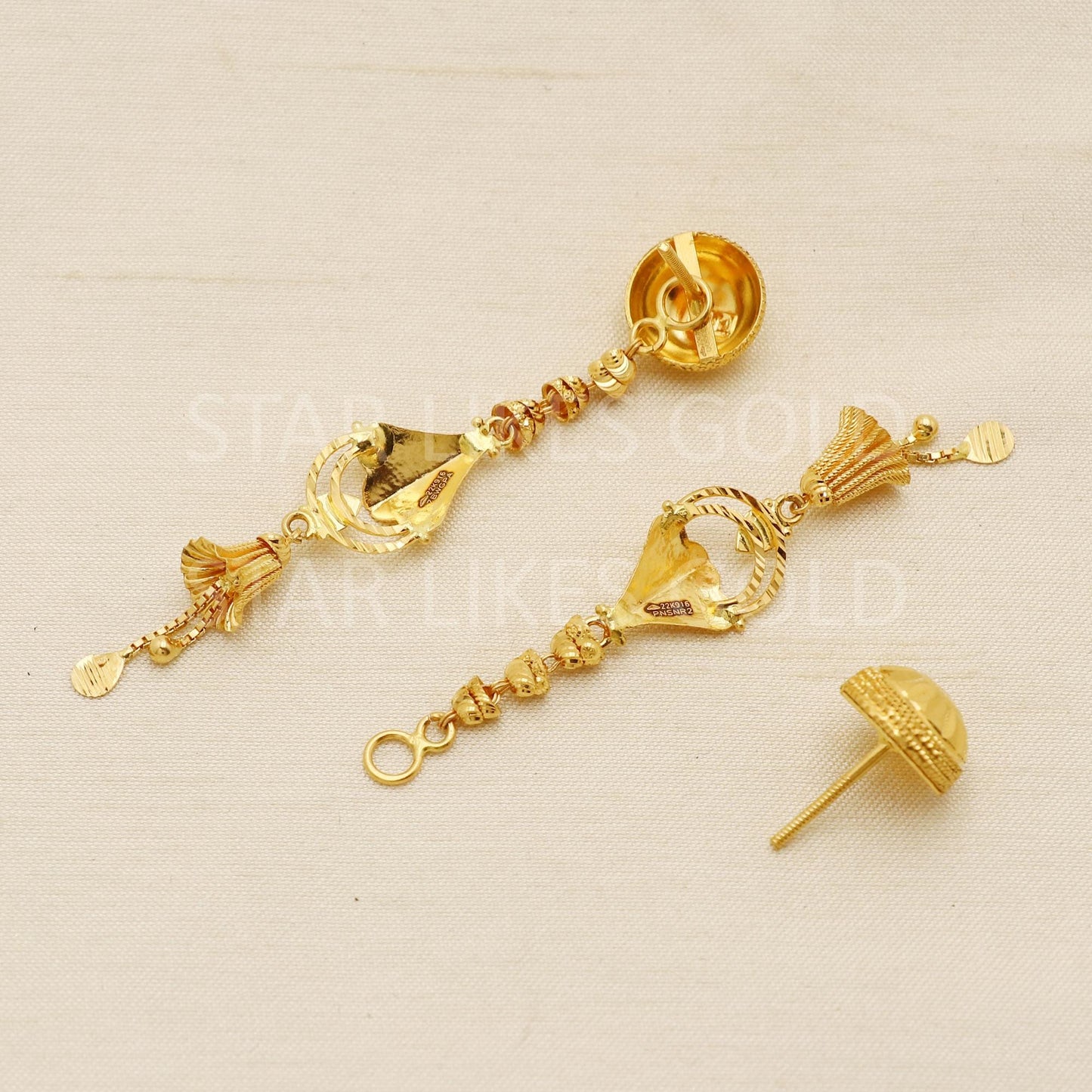 Elegant 22k Gold Textured Dome Studded Dangle Earrings - Hallmark Certified, PR1707