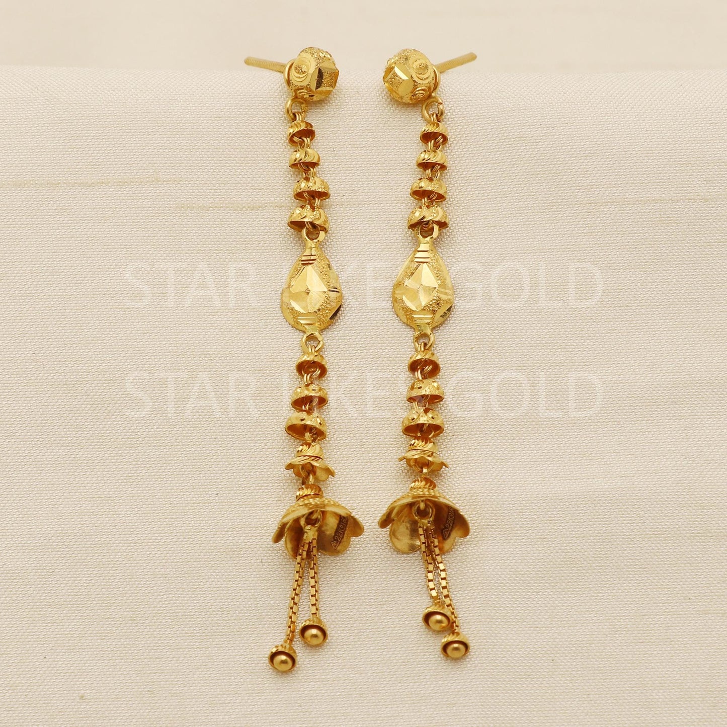 Elegant 22k Gold Textured Bell Dangles with Sleek Chain Tassels - Hallmark, PR1708
