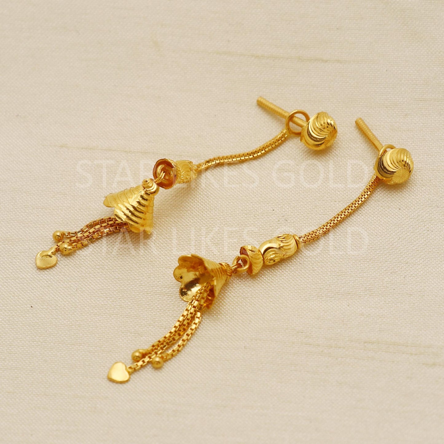 Hallmark 22k Gold Traditional Jhumki Earrings with Hanging Heart Charms, PR1711