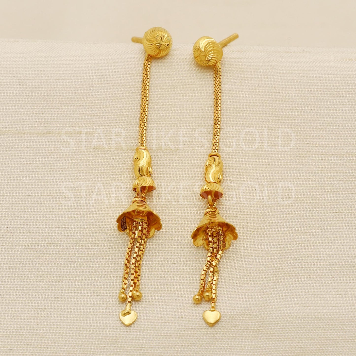 Hallmark 22k Gold Traditional Jhumki Earrings with Hanging Heart Charms, PR1711