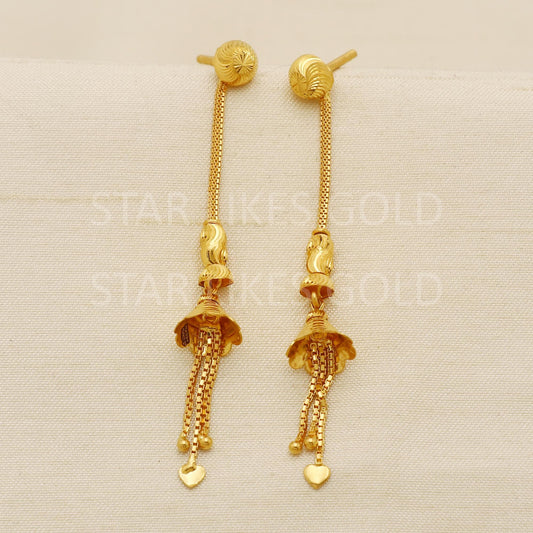 Hallmark 22k Gold Traditional Jhumki Earrings with Hanging Heart Charms, PR1711