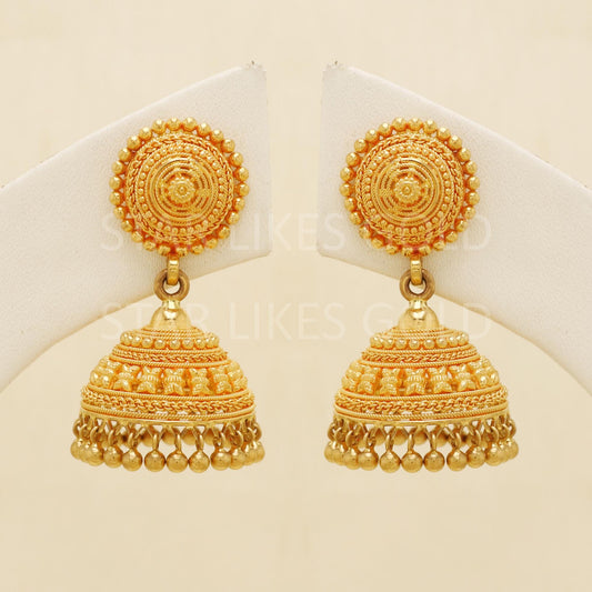 Hallmark 22k Gold Designer Heavy Jhumki Earrings for Brides & Festivals, B1686