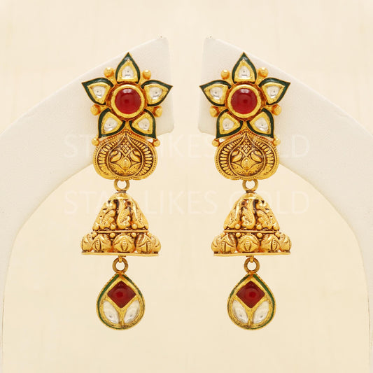 Modern Hallmark 22k Gold Ethnic Bridal Dangles with Teardrop Stone Charm, B1688