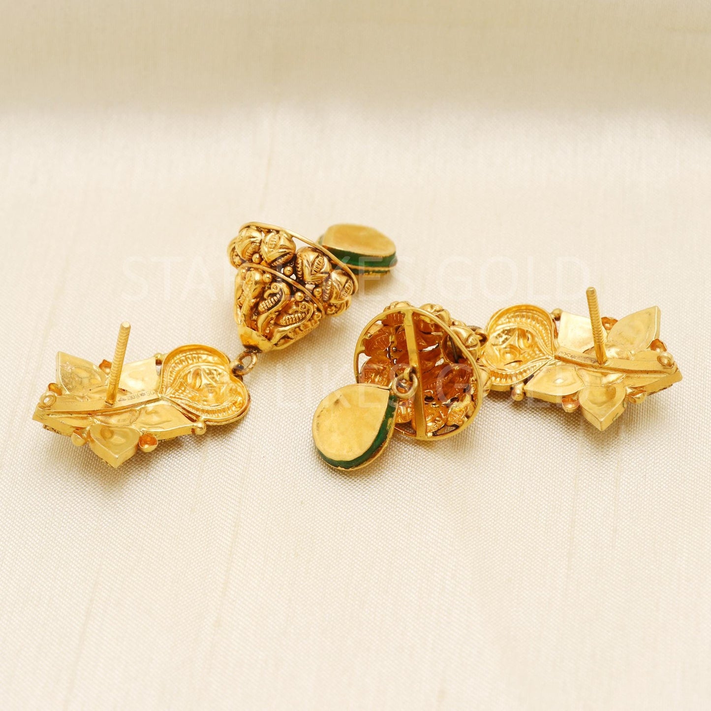 Modern Hallmark 22k Gold Ethnic Bridal Dangles with Teardrop Stone Charm, B1688