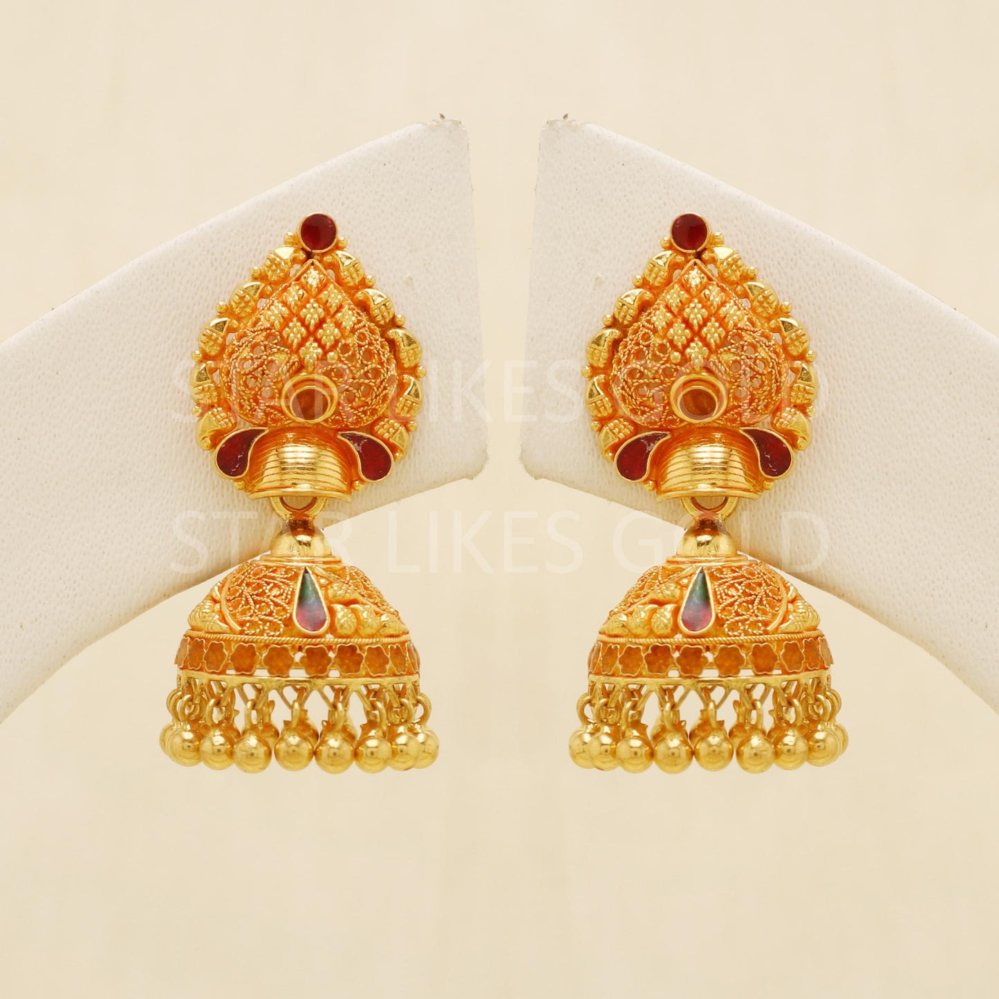 Hallmark 22k Gold Designer Heavy Jhumki Earrings for Brides & Festivals, B1696
