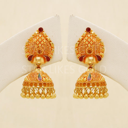 Hallmark 22k Gold Designer Heavy Jhumki Earrings for Brides & Festivals, B1696