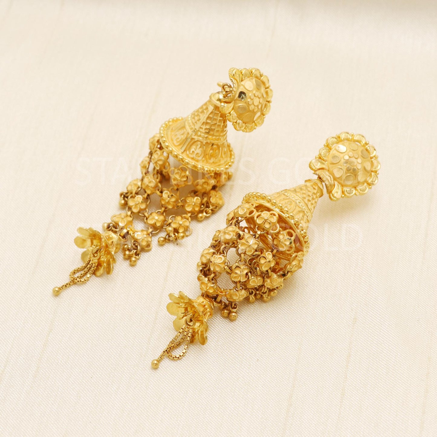 Exquisite 22k Gold Heritage Jhumki with Delicate Meena Work - Hallmark, B1699
