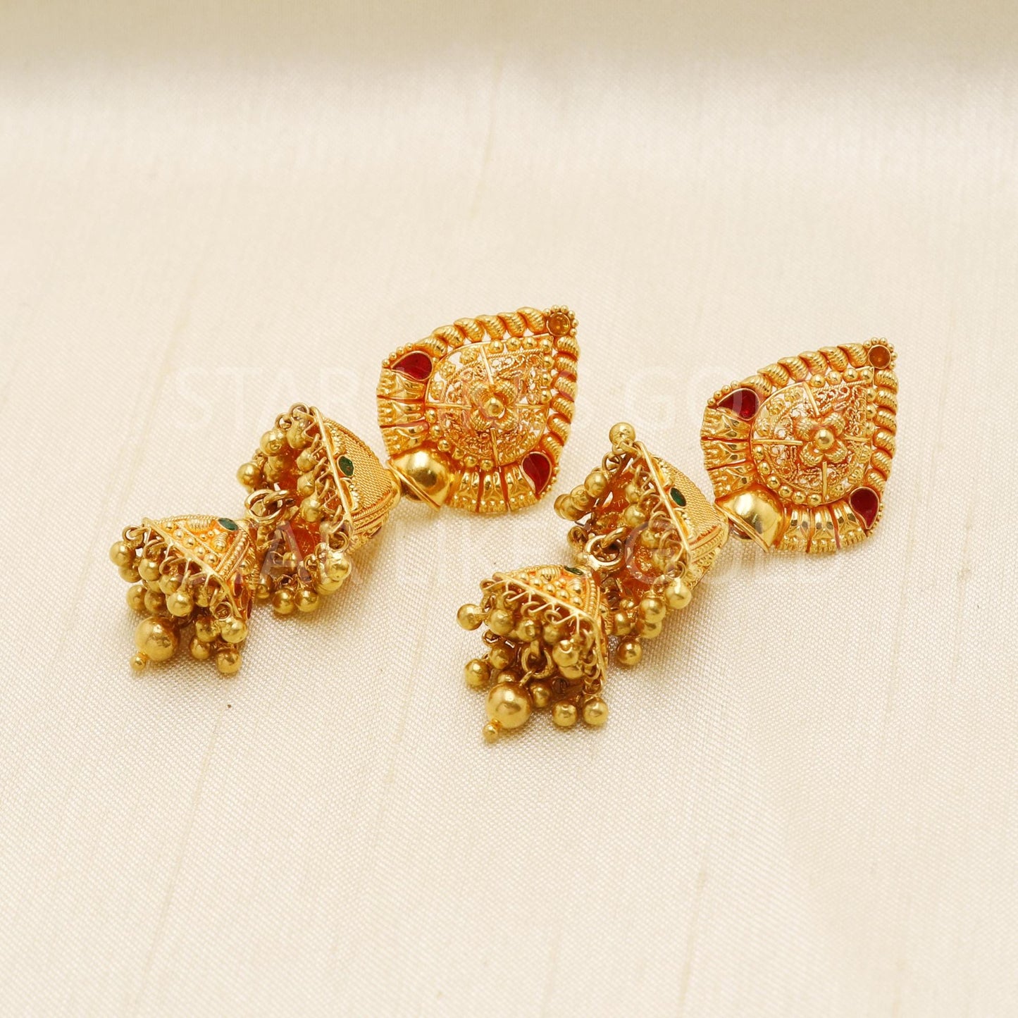 Elegant 22k Gold Long Triple Layer Jhumka - Hallmark Certified Wedding Wear, B1701