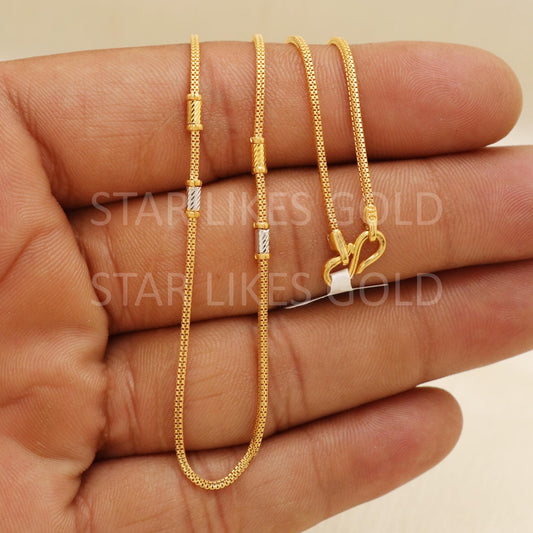Premium 22k Gold Box Design Chain with Two Tone Beads Hallmark Jewelry, B1727