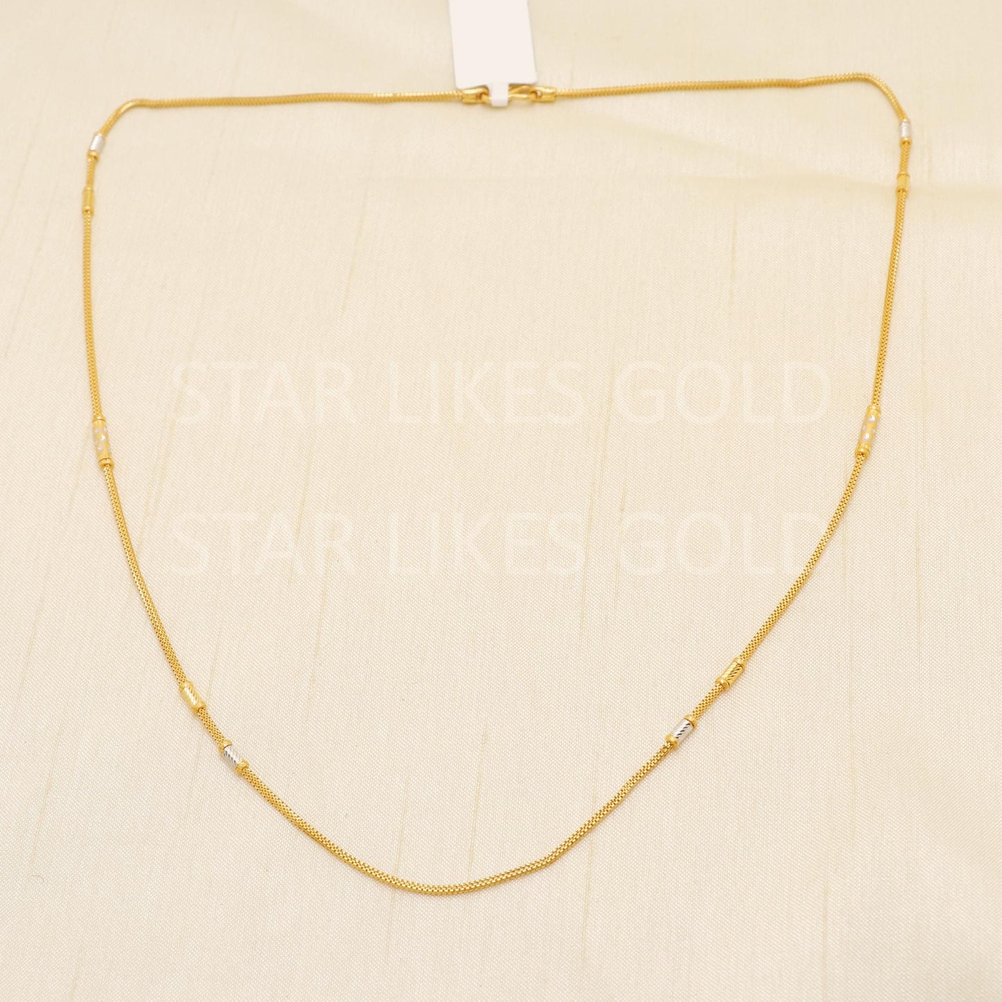 Premium 22k Gold Box Design Chain with Two Tone Beads Hallmark Jewelry, B1727