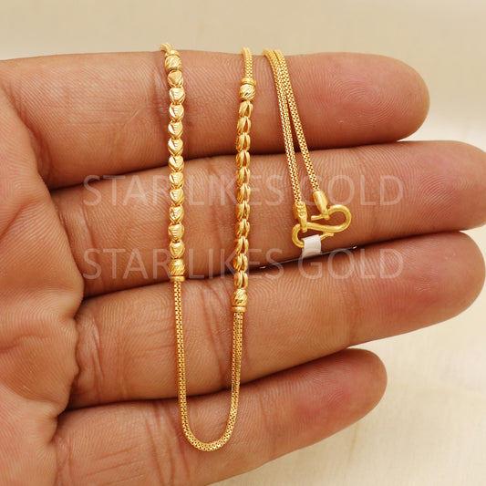 22k Hallmark Gold Sleek Mesh Chain with Textured Gold Beads, B1728