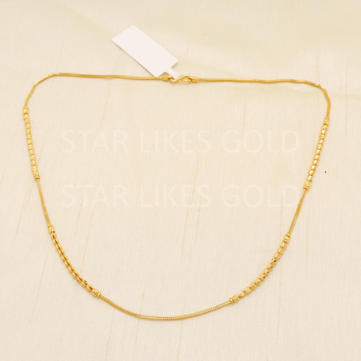 22k Hallmark Gold Sleek Mesh Chain with Textured Gold Beads, B1728