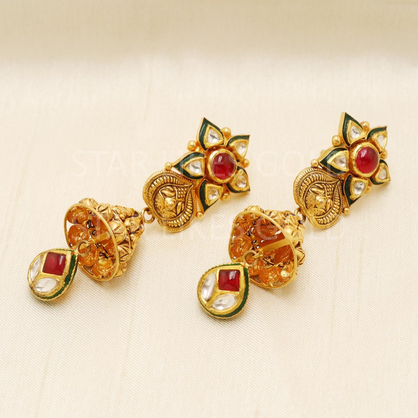 Modern Hallmark 22k Gold Ethnic Bridal Dangles with Teardrop Stone Charm, B1688