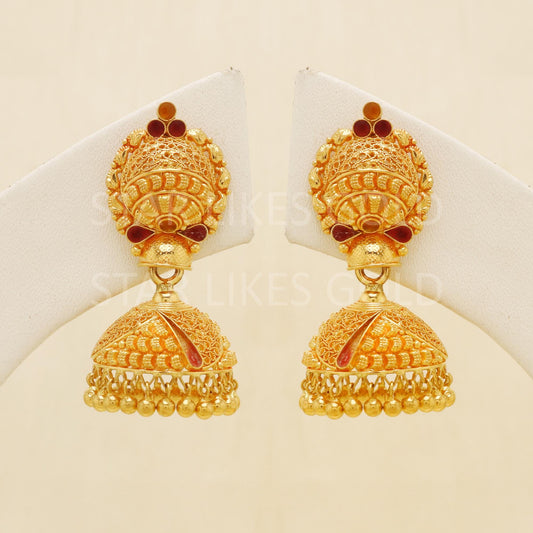 Hallmark 22k Gold Designer Heavy Jhumki Earrings for Brides & Festivals, B1689