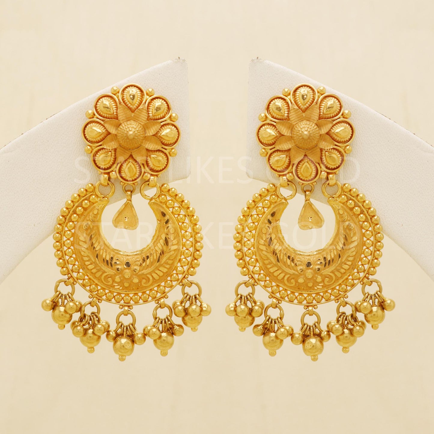 Hallmark 22k Gold Royal Chandbali Earrings with Intricate Floral Tops, B1690