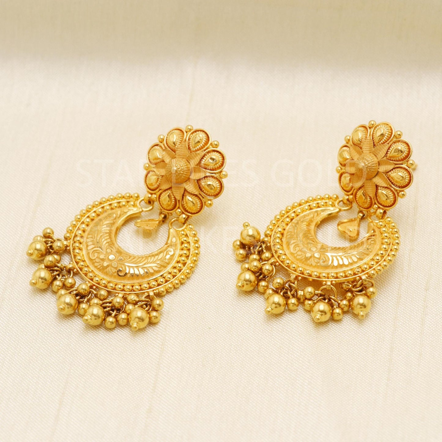 Hallmark 22k Gold Royal Chandbali Earrings with Intricate Floral Tops, B1690
