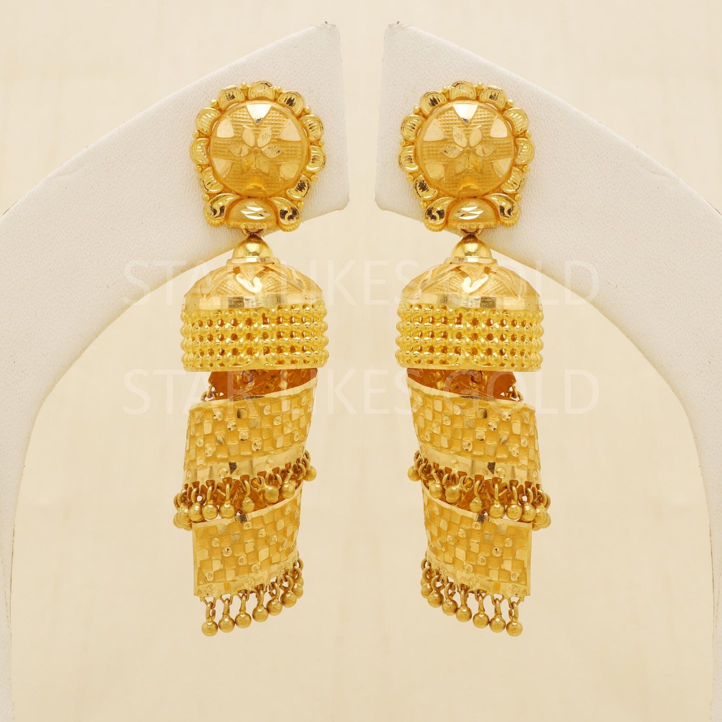 Hallmark 22k Gold Unique Spiral Carpet-Style Jhumki Earrings with Bead Work, B1692