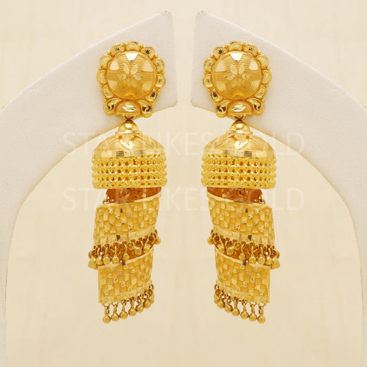 Hallmark 22k Gold Unique Spiral Carpet-Style Jhumki Earrings with Bead Work, B1692