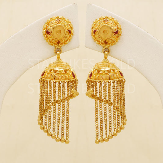 Pure 22k Gold Fancy Waterfall Jhumki with Hallmark Quality Assurance, B1695