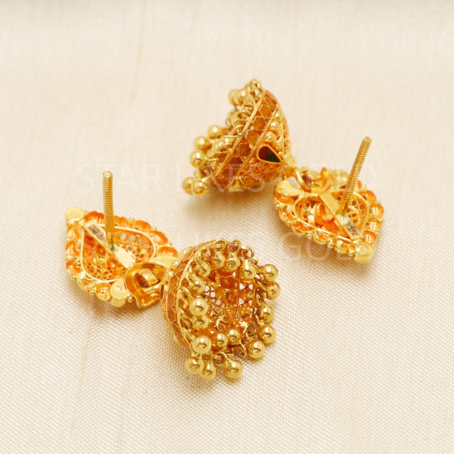 Hallmark 22k Gold Designer Heavy Jhumki Earrings for Brides & Festivals, B1696