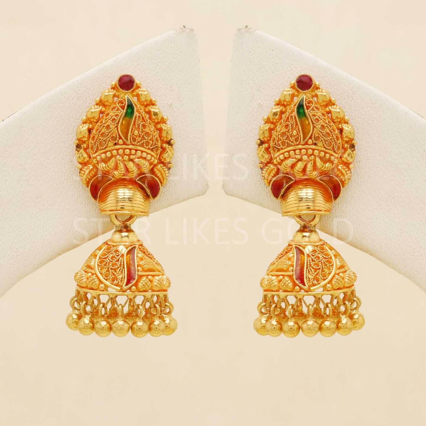Hallmark 22k Gold Designer Heavy Jhumki Earrings for Brides & Festivals, B1697