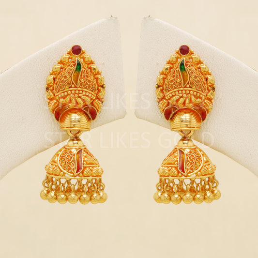 Hallmark 22k Gold Designer Heavy Jhumki Earrings for Brides & Festivals, B1697